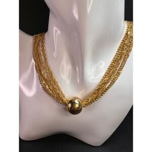 Italian 14 Strand Gold Plated Bead Necklace 18–20 Inch Estate Y2K